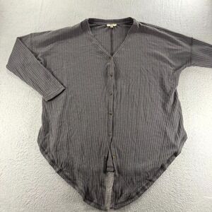 Kori America Tunic Top Womens Medium Gray Cotton Waffle Knit Dolman Button Front